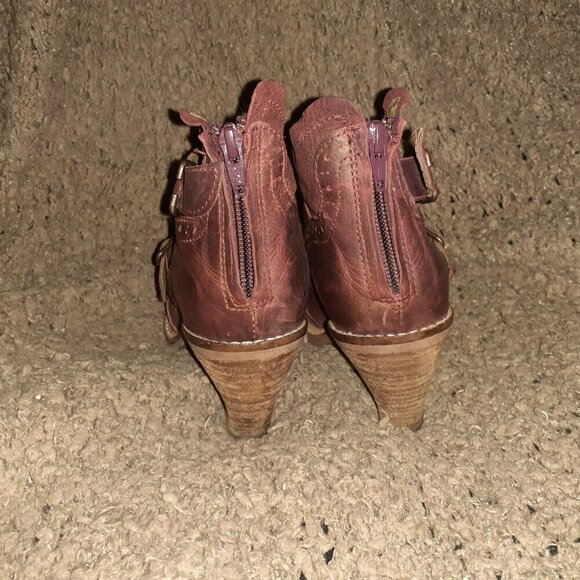 DKODE-Daphne-Brick Red/Bronze Shimmer Leather-Back Zip-Dbl Monk Strap-Sz 39-EX - Picture 6 of 10